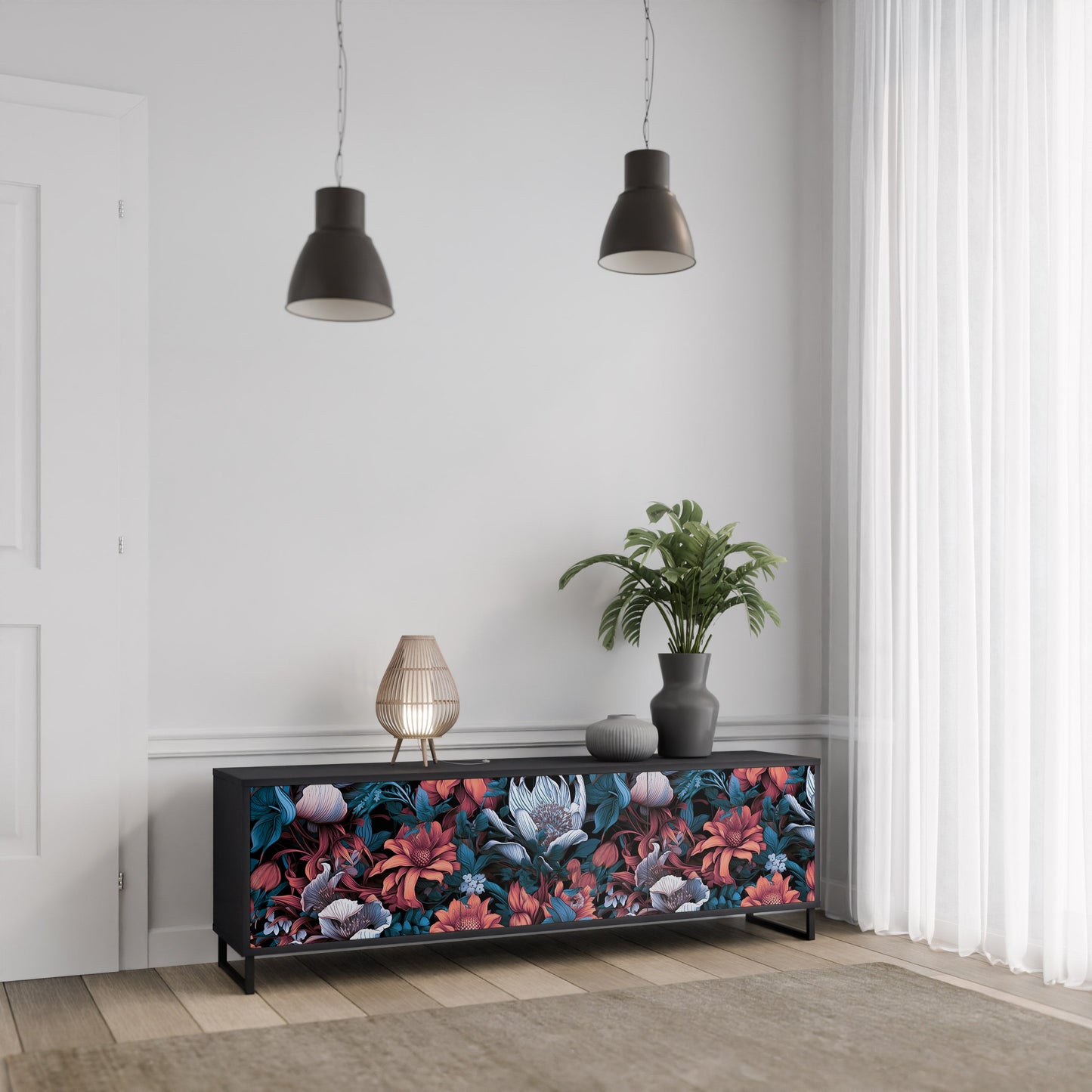 Mobile TV ETHEREAL BLOSSOMS a 3 ante con finitura nera