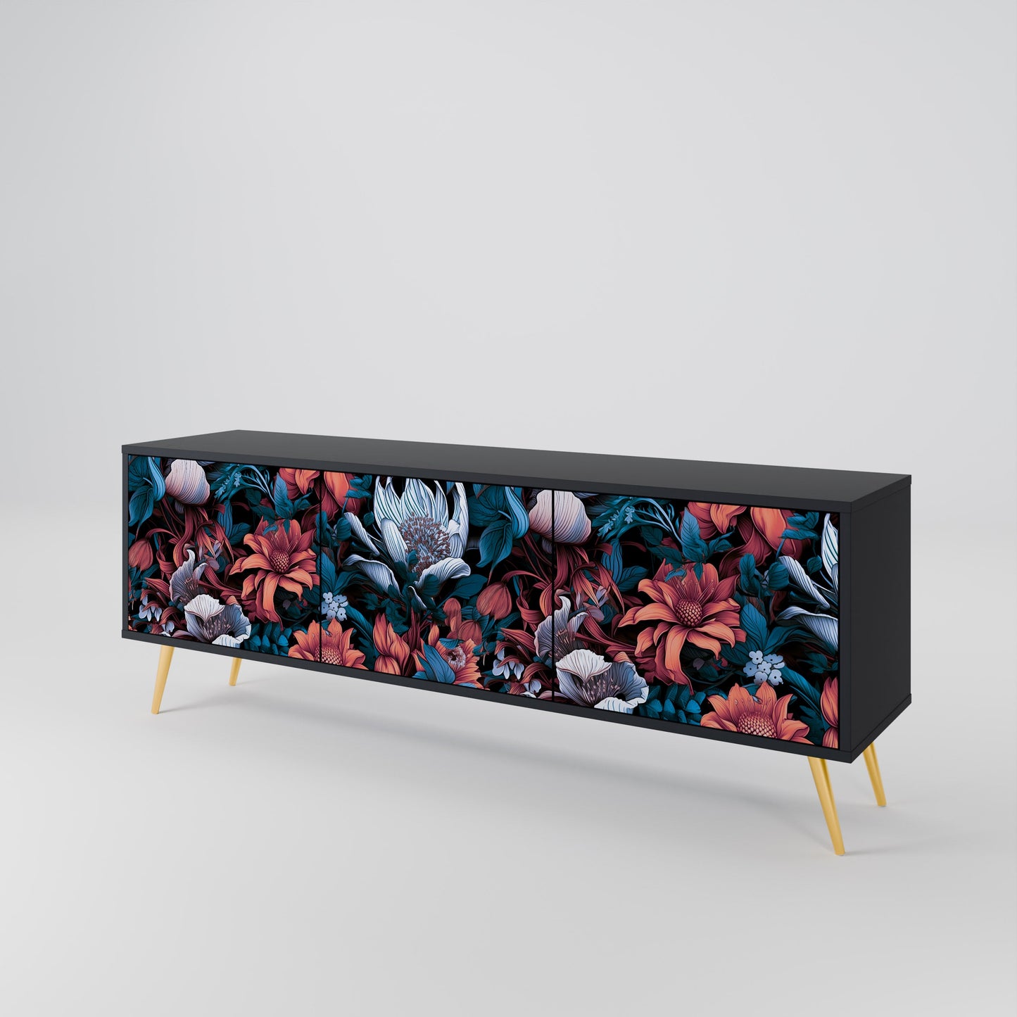 Mobile TV ETHEREAL BLOSSOMS a 3 ante con finitura nera