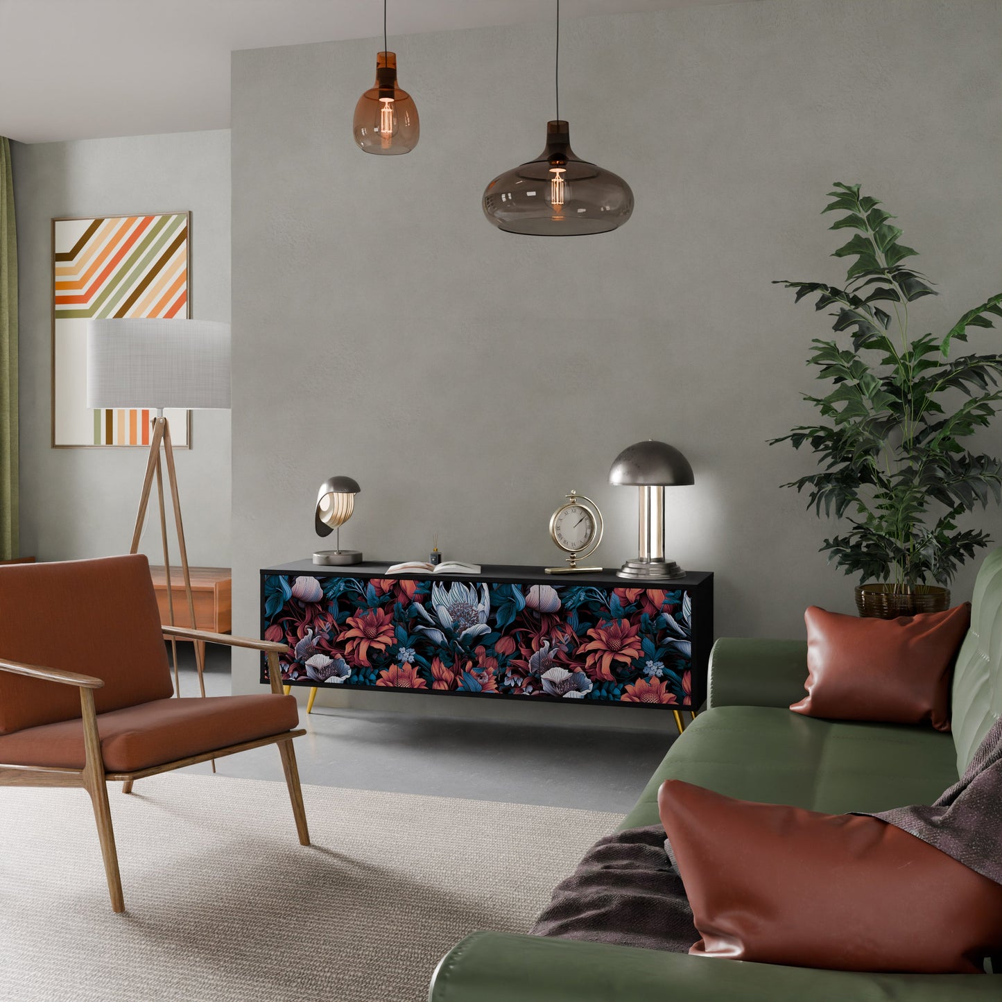 Mobile TV ETHEREAL BLOSSOMS a 3 ante con finitura nera