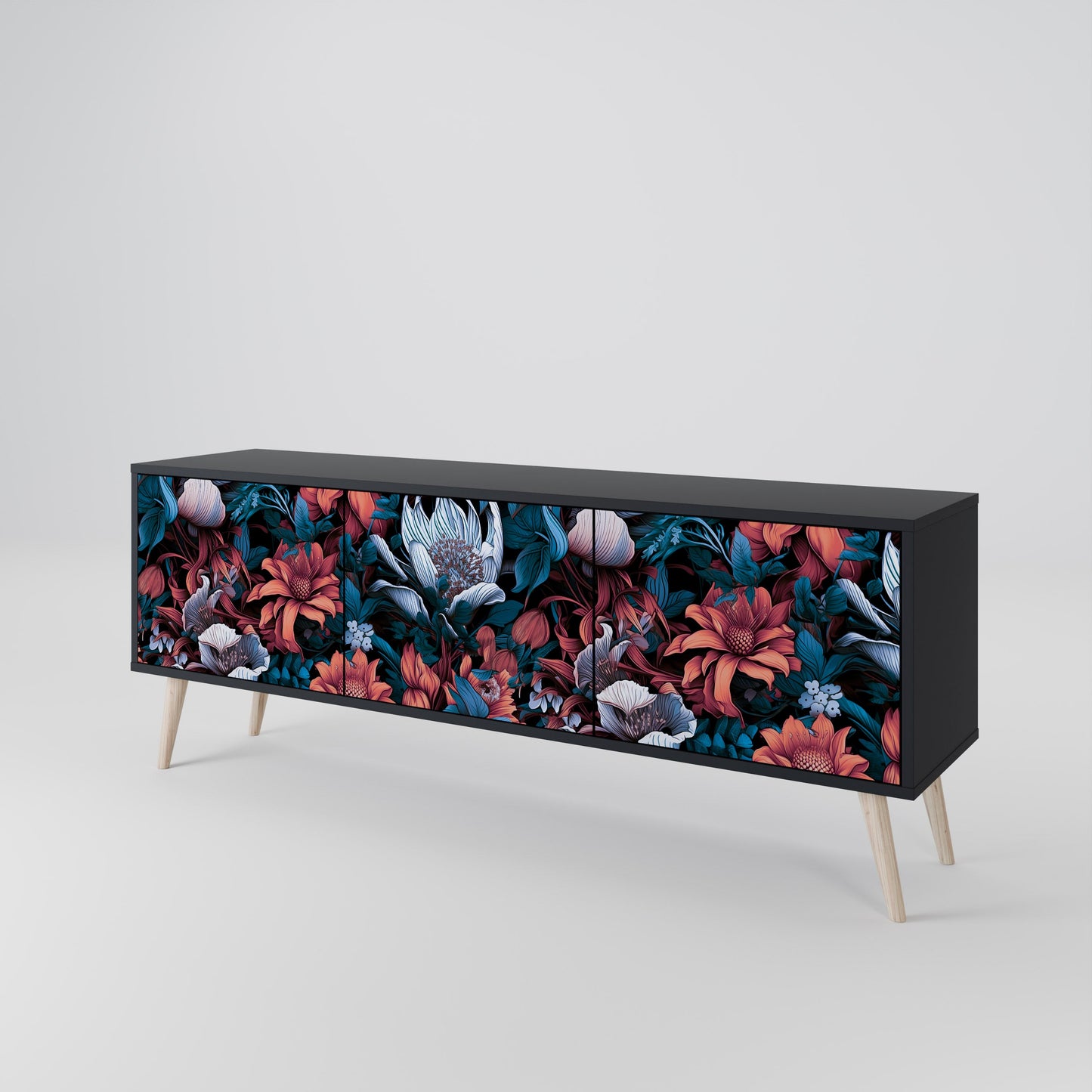 Mobile TV ETHEREAL BLOSSOMS a 3 ante con finitura nera