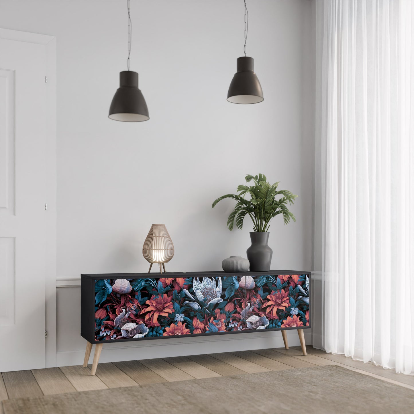 Mobile TV ETHEREAL BLOSSOMS a 3 ante con finitura nera