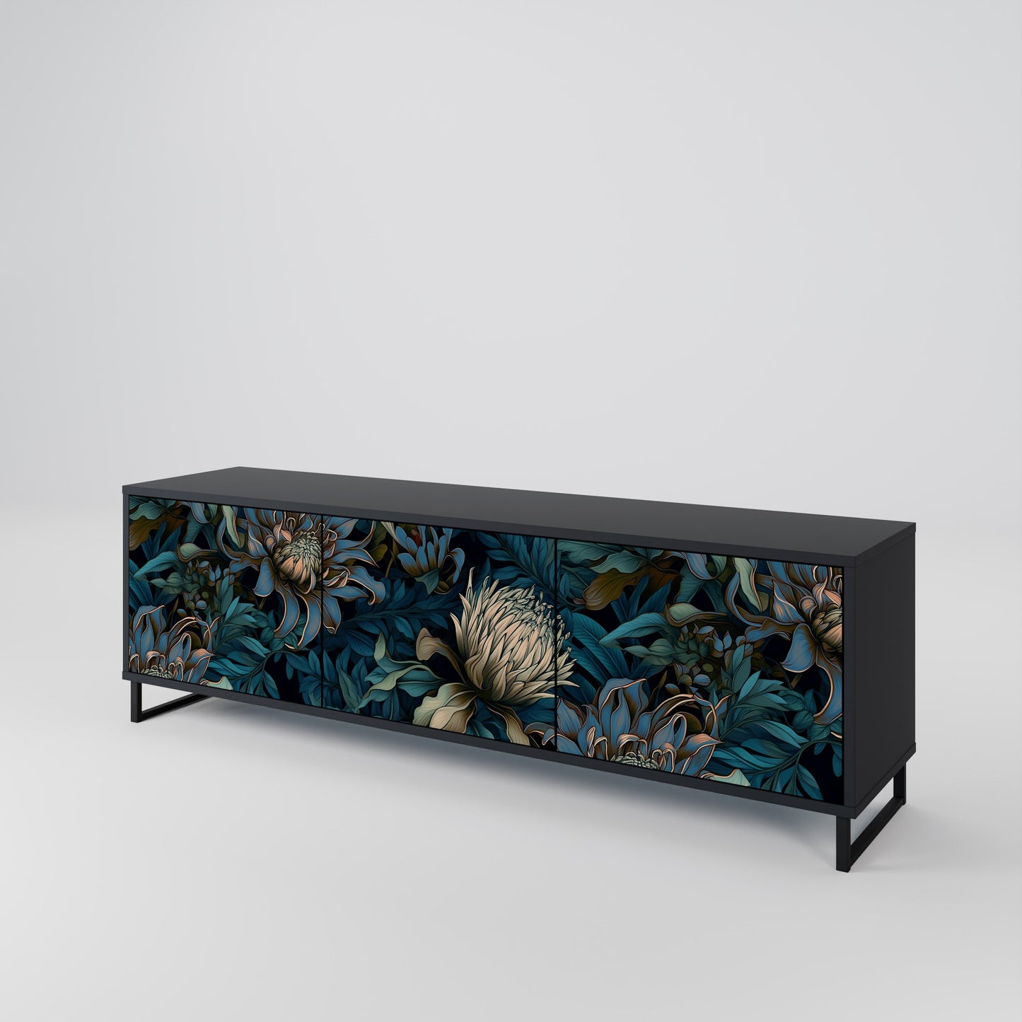 TWILIGHT BLOOM 3-Door TV Stand in Black Finish