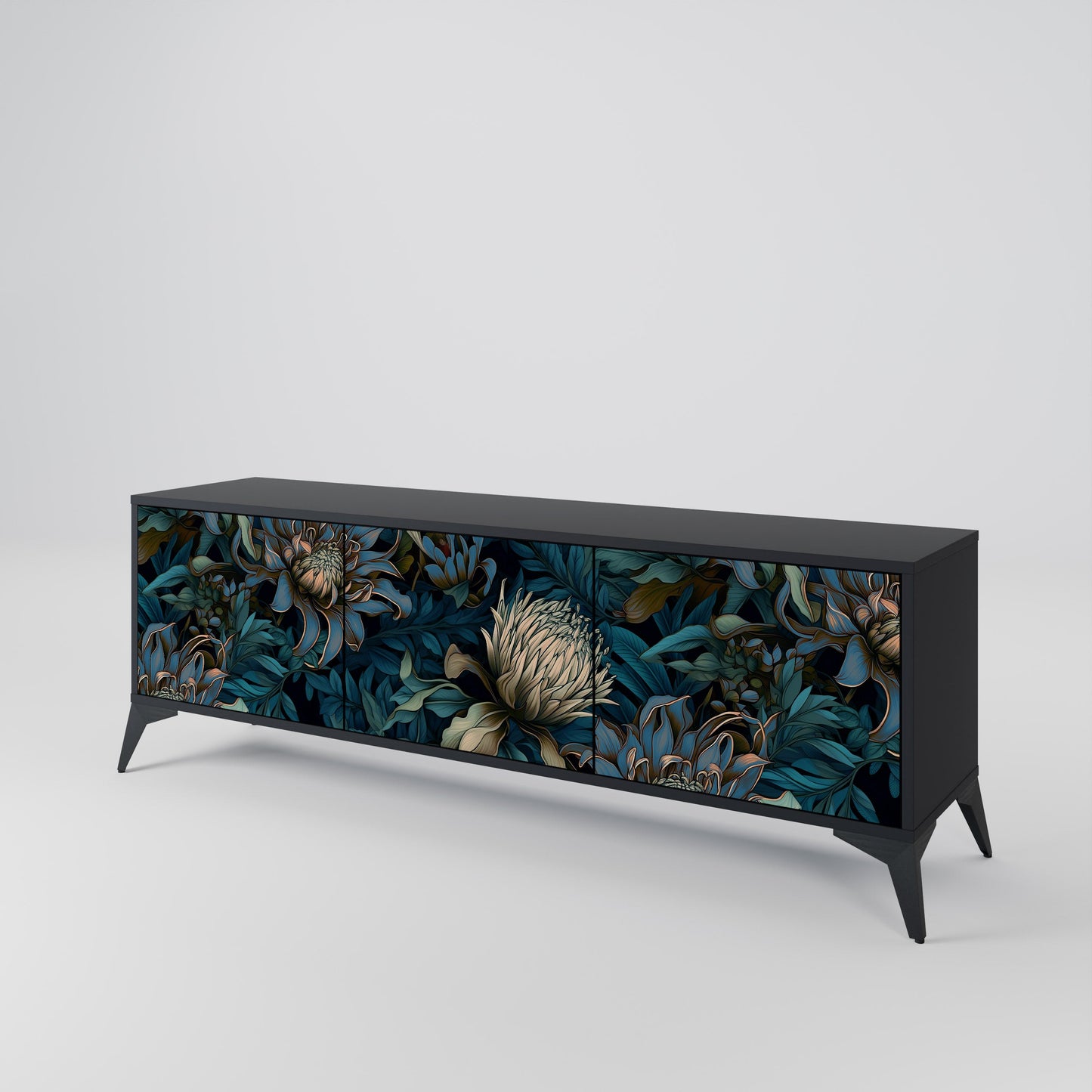 TWILIGHT BLOOM 3-Door TV Stand in Black Finish