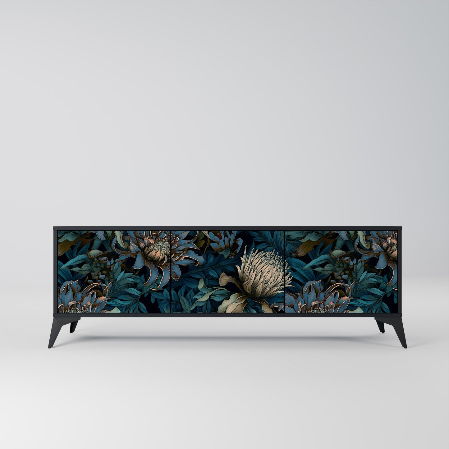 TWILIGHT BLOOM 3-Door TV Stand in Black Finish