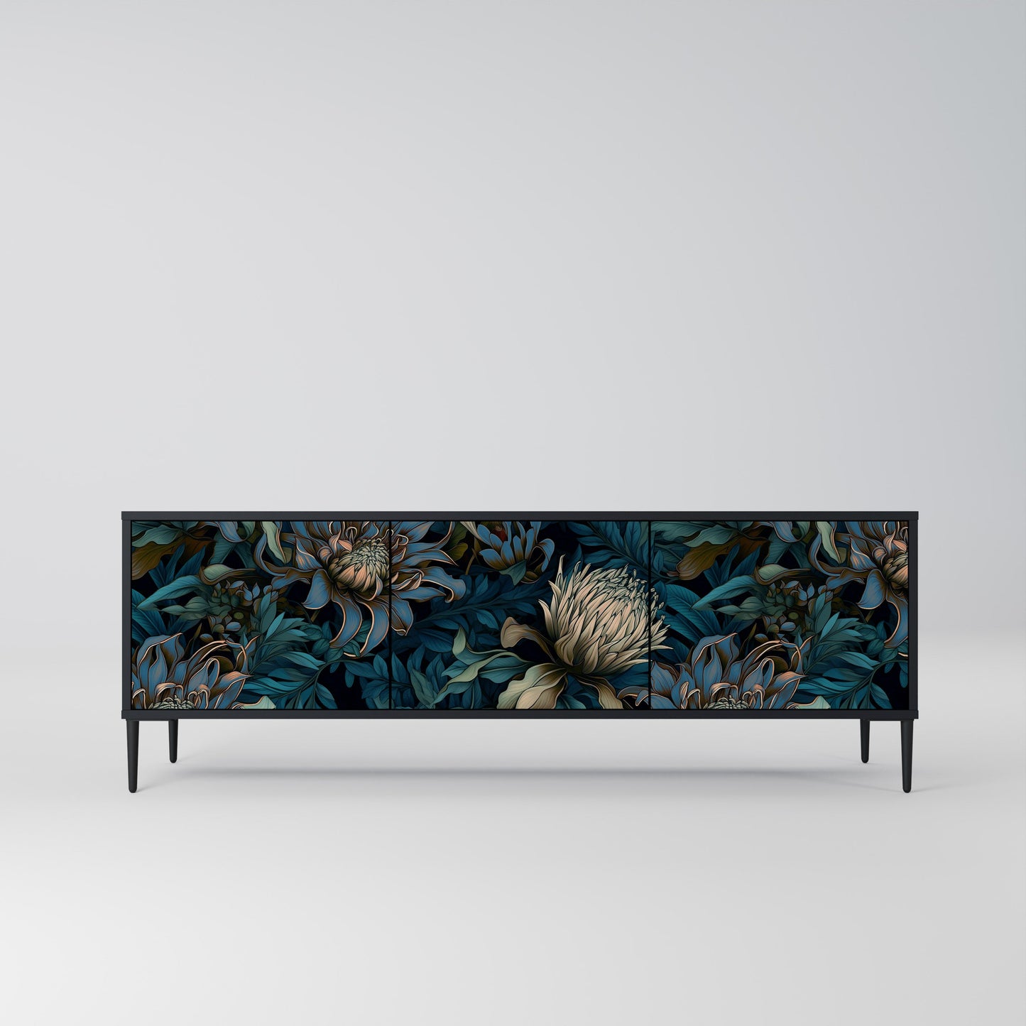 TWILIGHT BLOOM 3-Door TV Stand in Black Finish