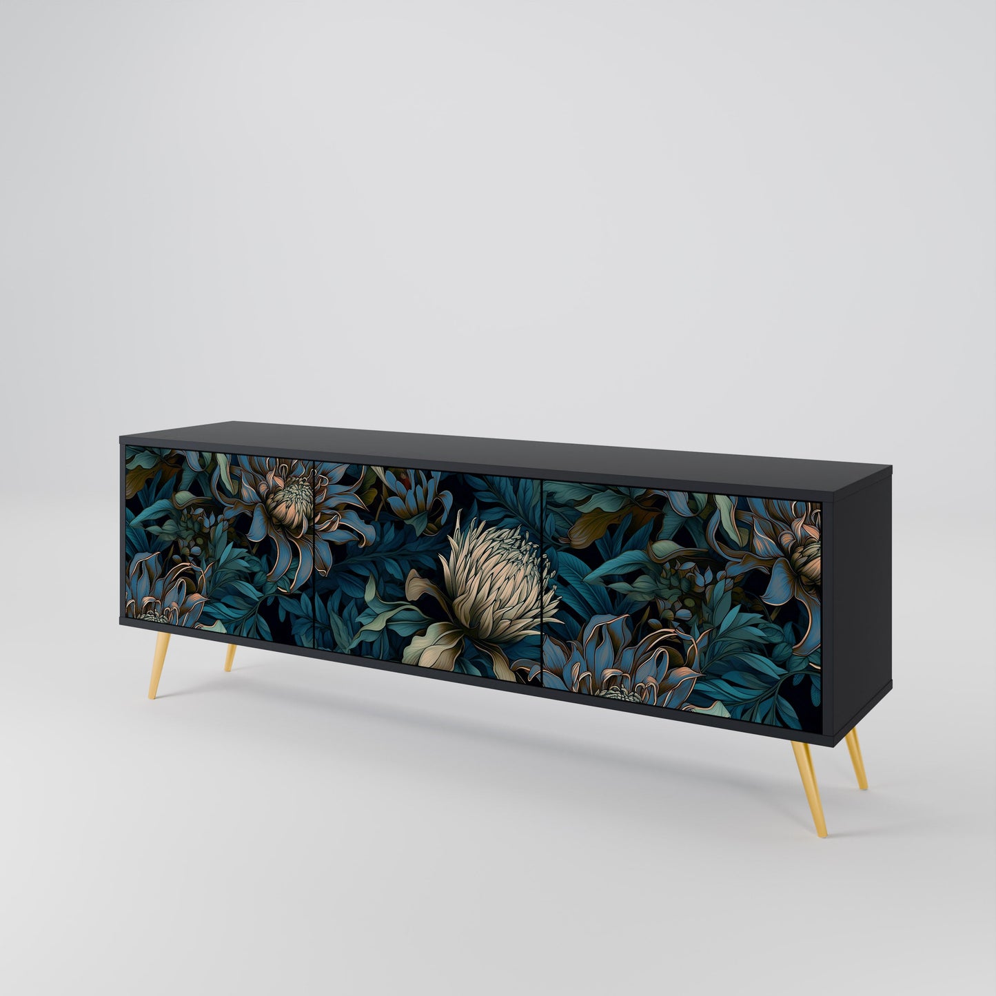 TWILIGHT BLOOM 3-Door TV Stand in Black Finish