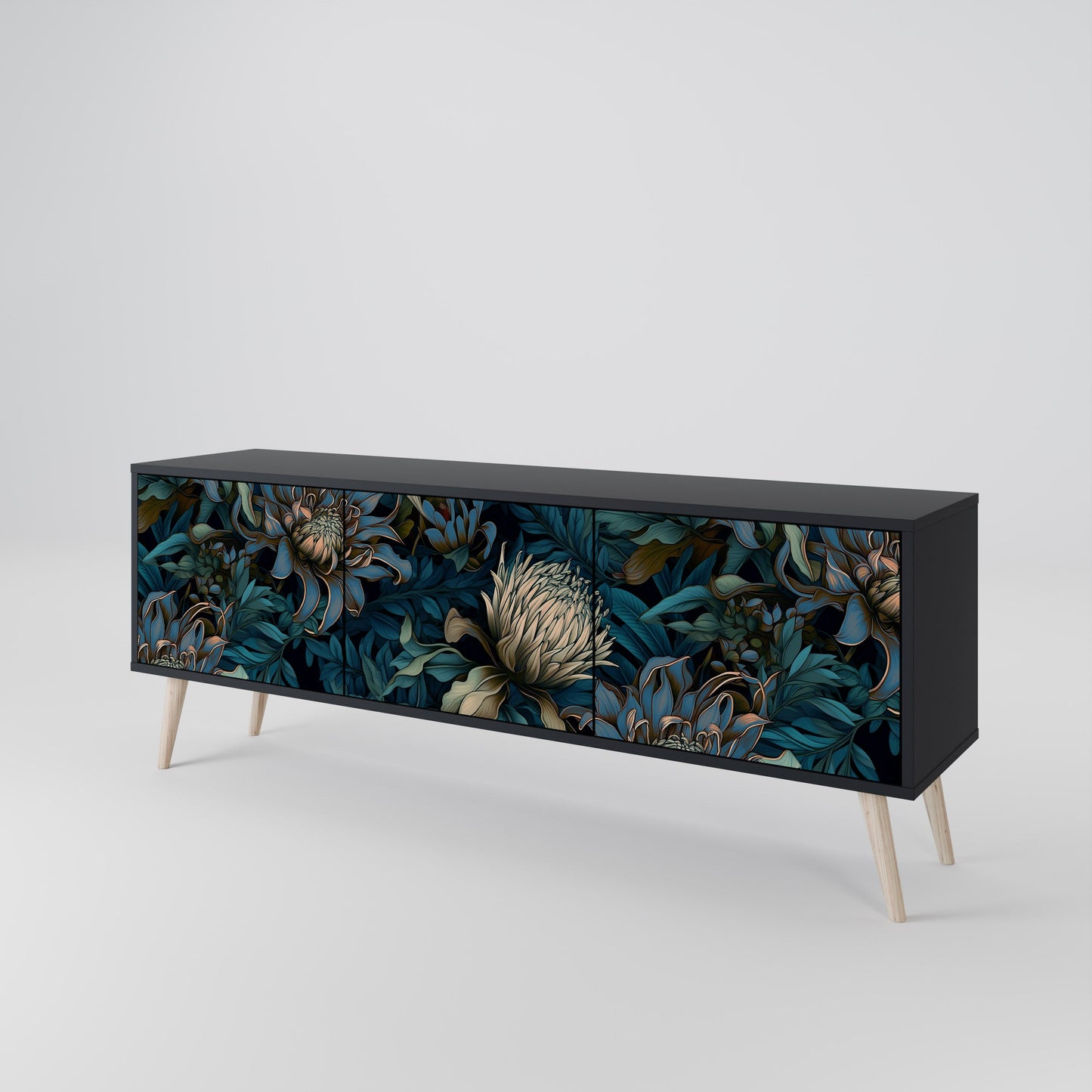 TWILIGHT BLOOM 3-Door TV Stand in Black Finish