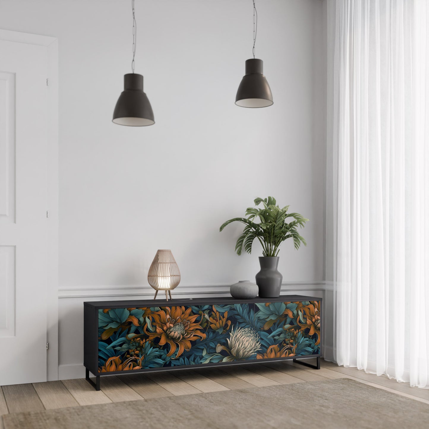 Mobile TV MORNING BLOOM a 3 ante con finitura nera
