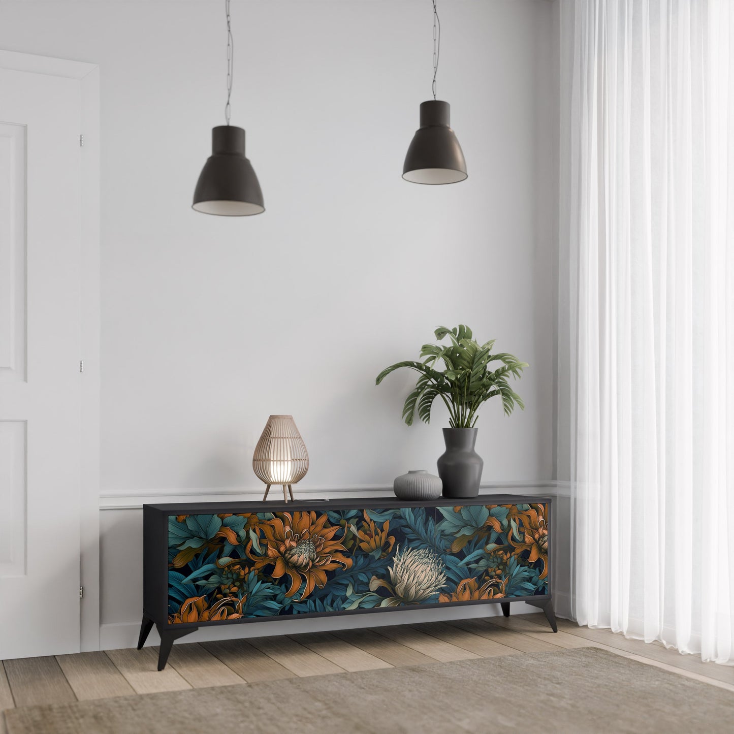 Mobile TV MORNING BLOOM a 3 ante con finitura nera