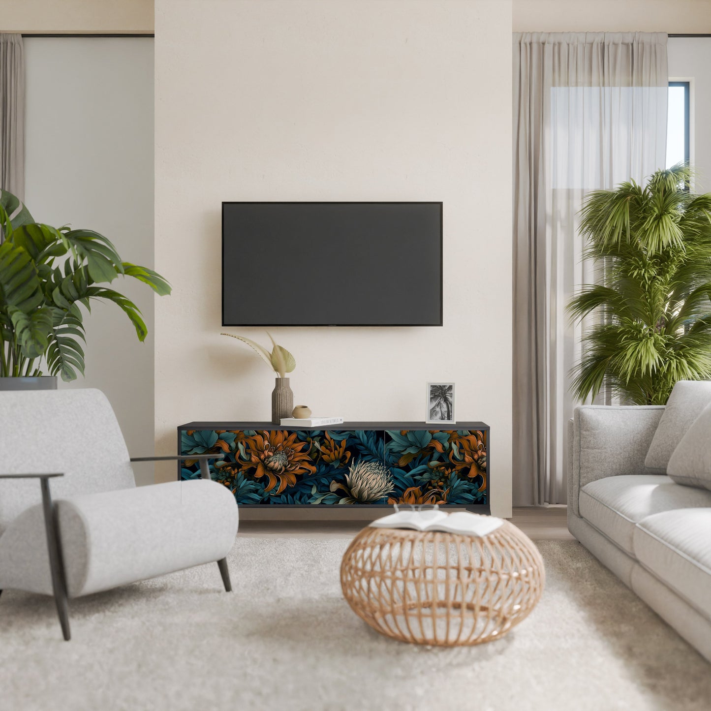 Mobile TV MORNING BLOOM a 3 ante con finitura nera