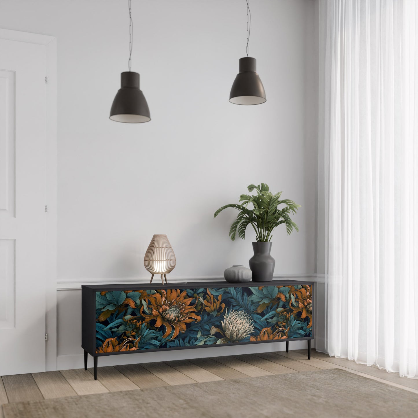 Mobile TV MORNING BLOOM a 3 ante con finitura nera