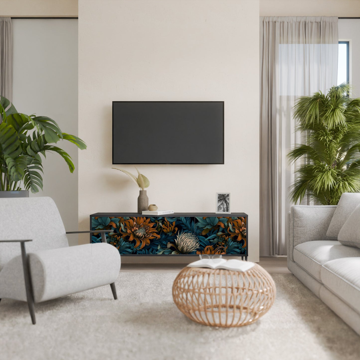 Mobile TV MORNING BLOOM a 3 ante con finitura nera