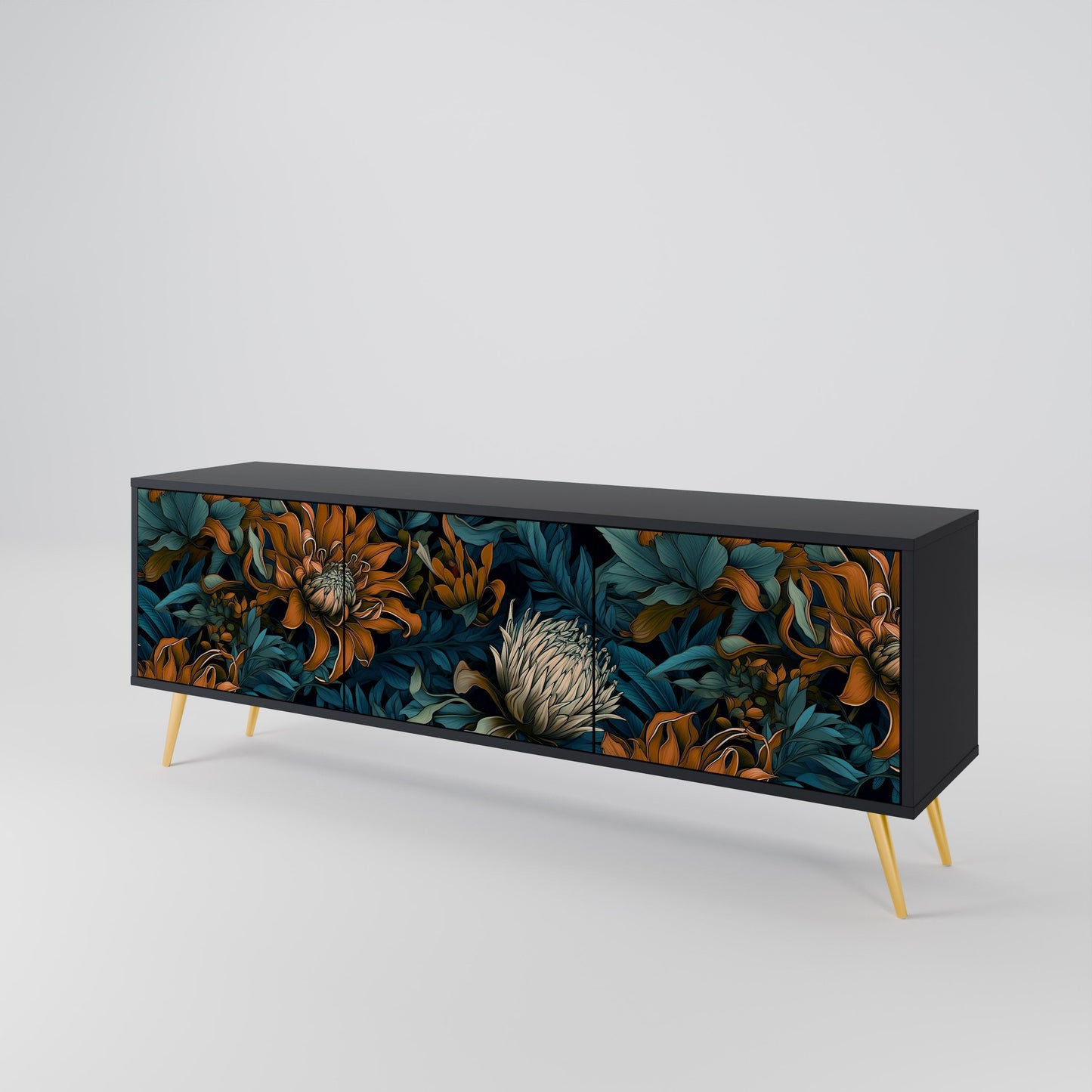 Mobile TV MORNING BLOOM a 3 ante con finitura nera