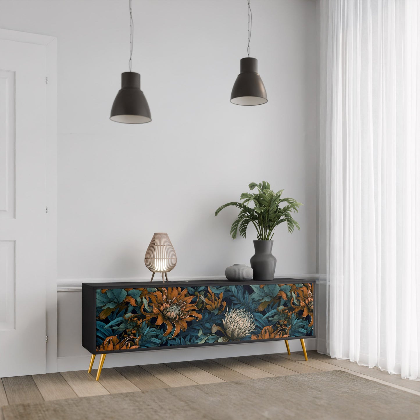 Mobile TV MORNING BLOOM a 3 ante con finitura nera