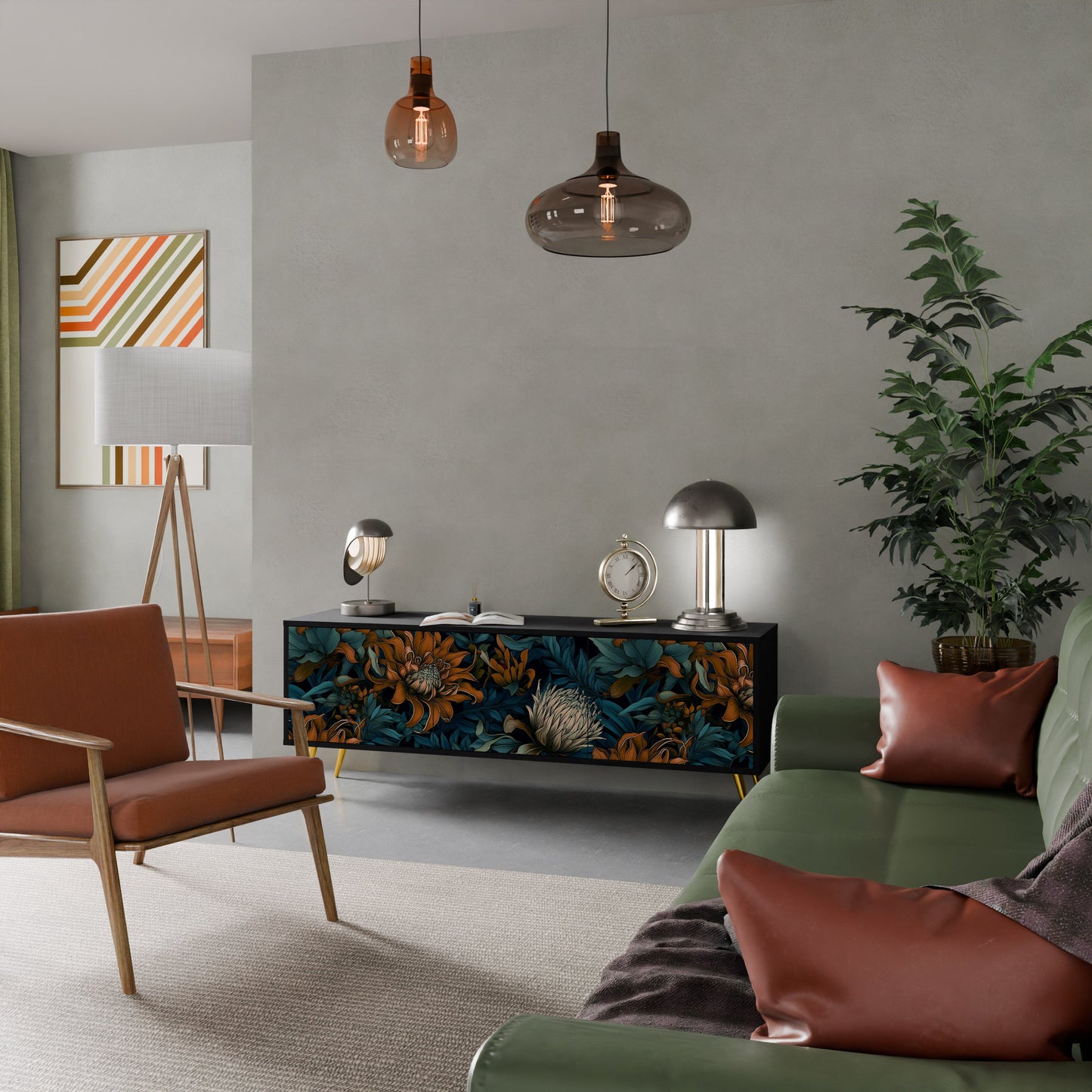 Mobile TV MORNING BLOOM a 3 ante con finitura nera