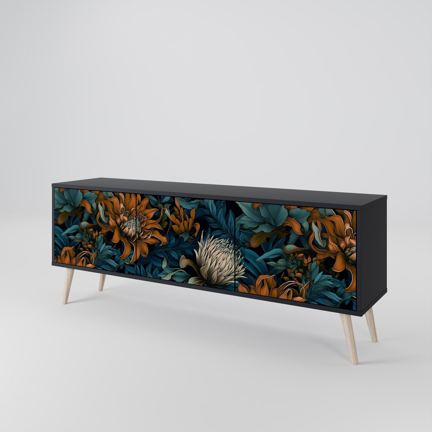 Mobile TV MORNING BLOOM a 3 ante con finitura nera