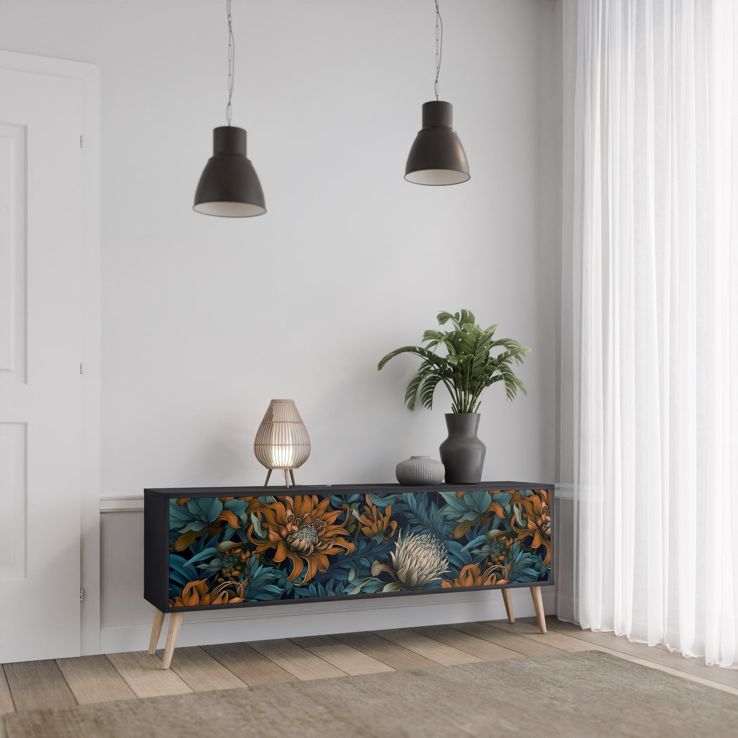 Mobile TV MORNING BLOOM a 3 ante con finitura nera