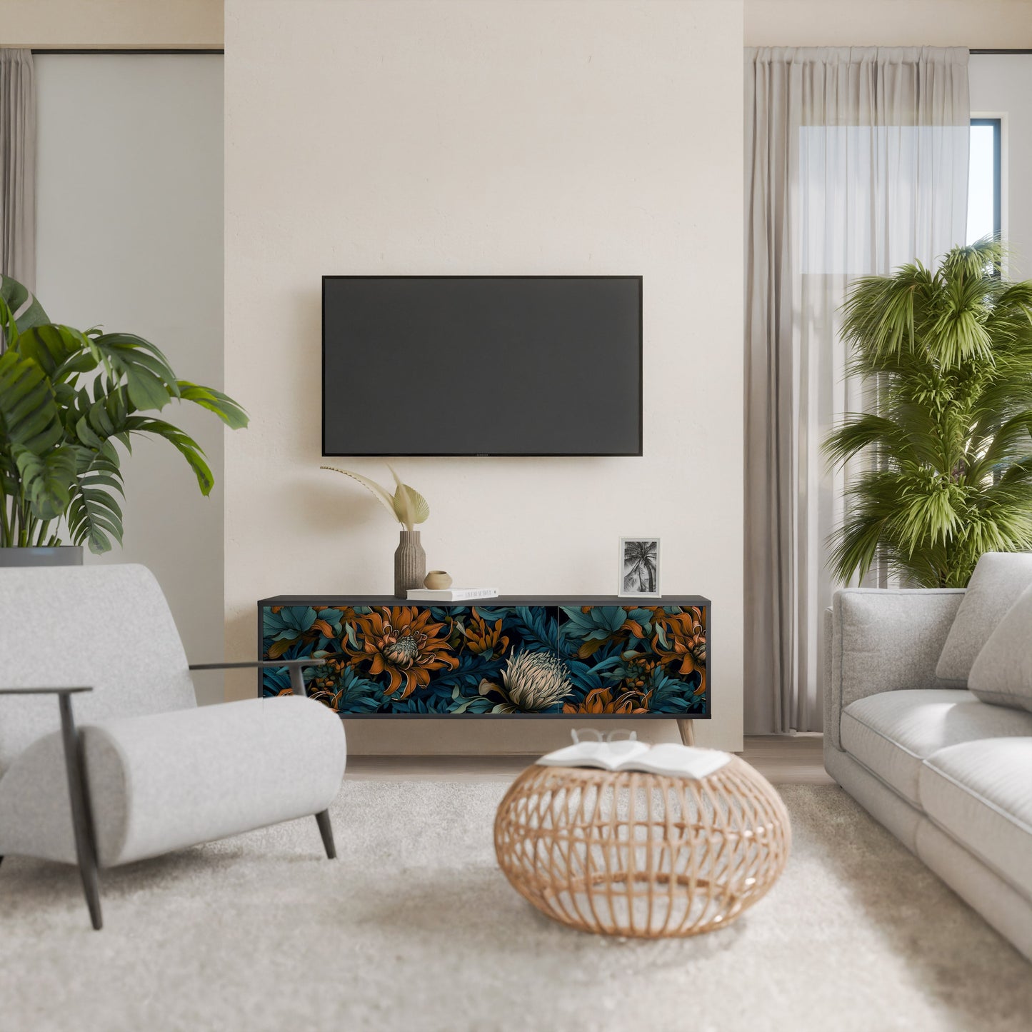 Mobile TV MORNING BLOOM a 3 ante con finitura nera