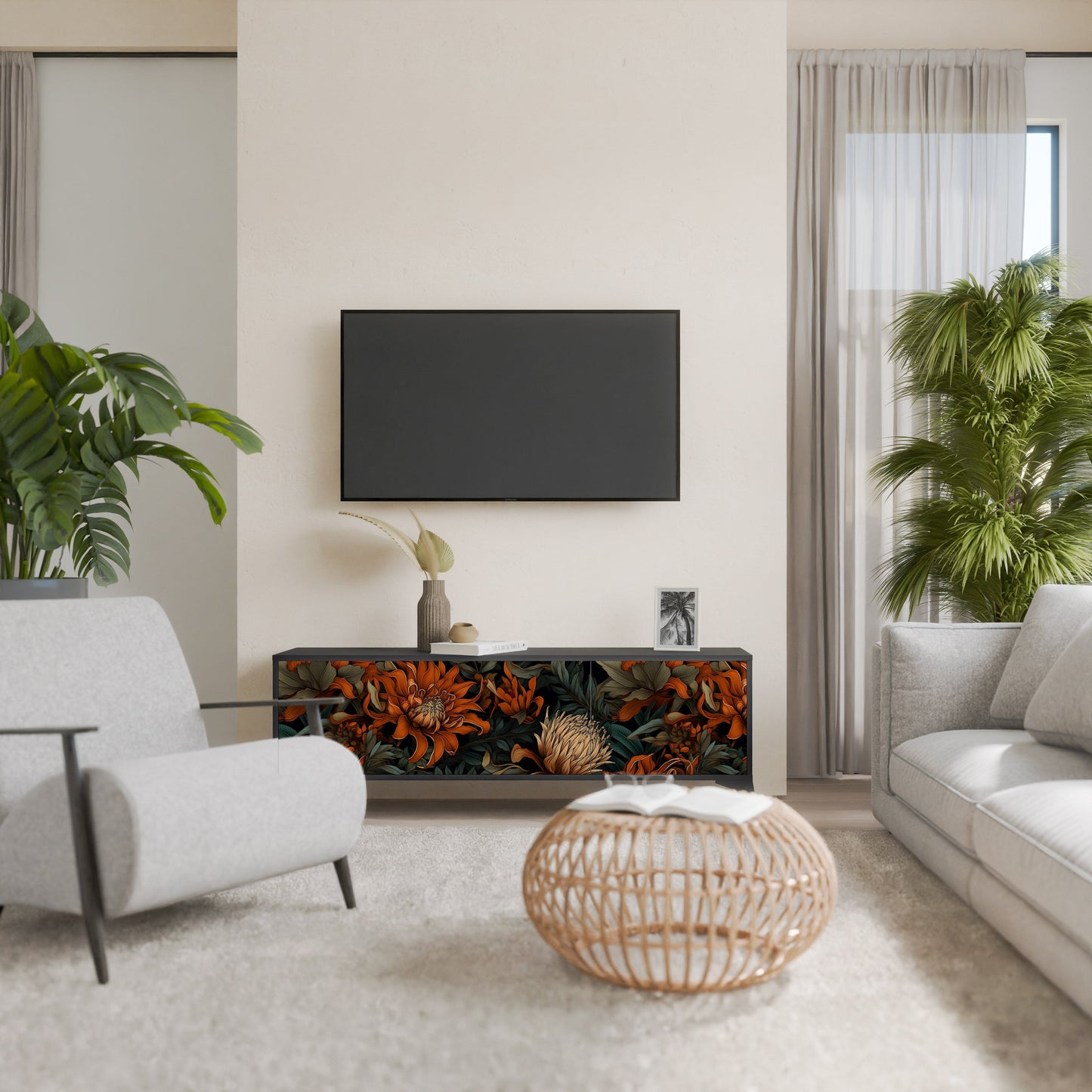 Mobile TV a 3 ante DAWN BLOOM in finitura nera