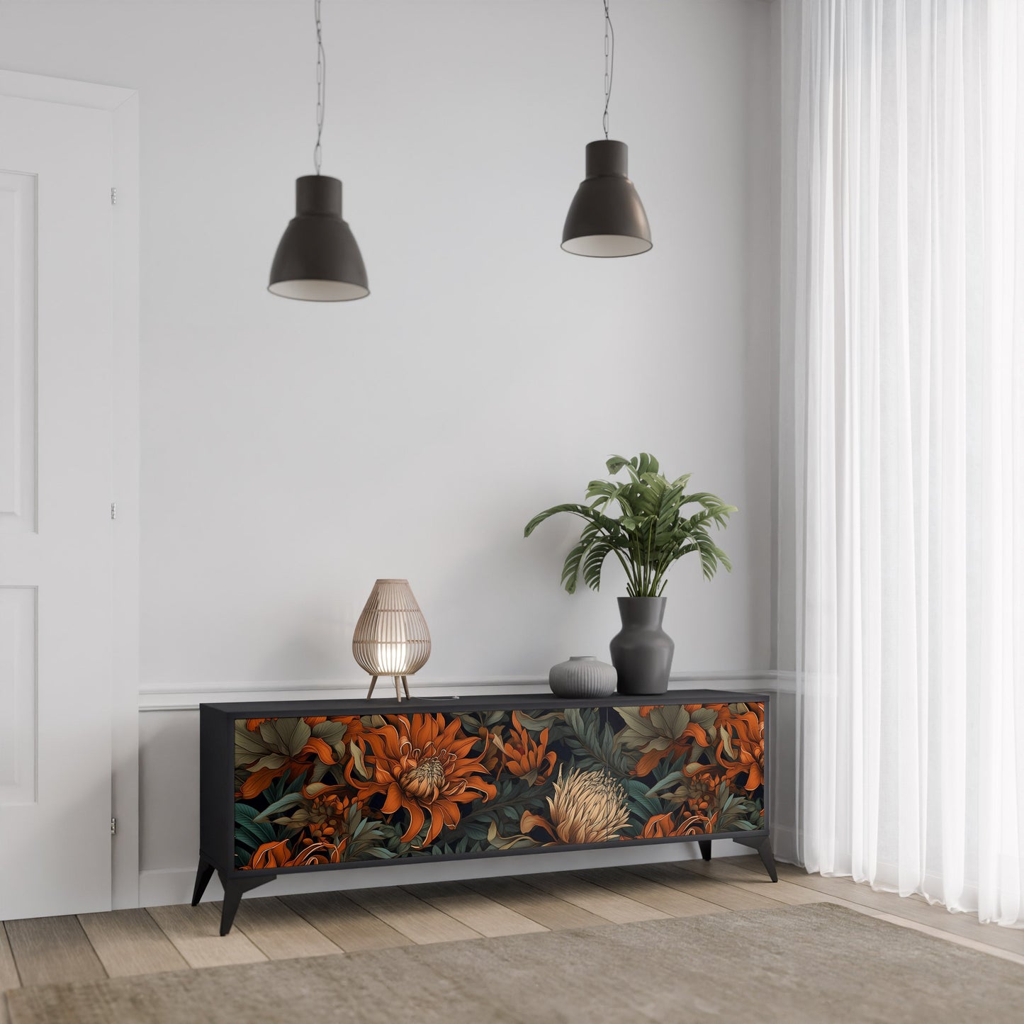 Mobile TV a 3 ante DAWN BLOOM in finitura nera