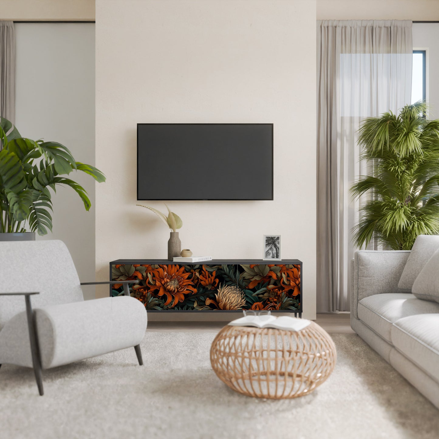 Mobile TV a 3 ante DAWN BLOOM in finitura nera
