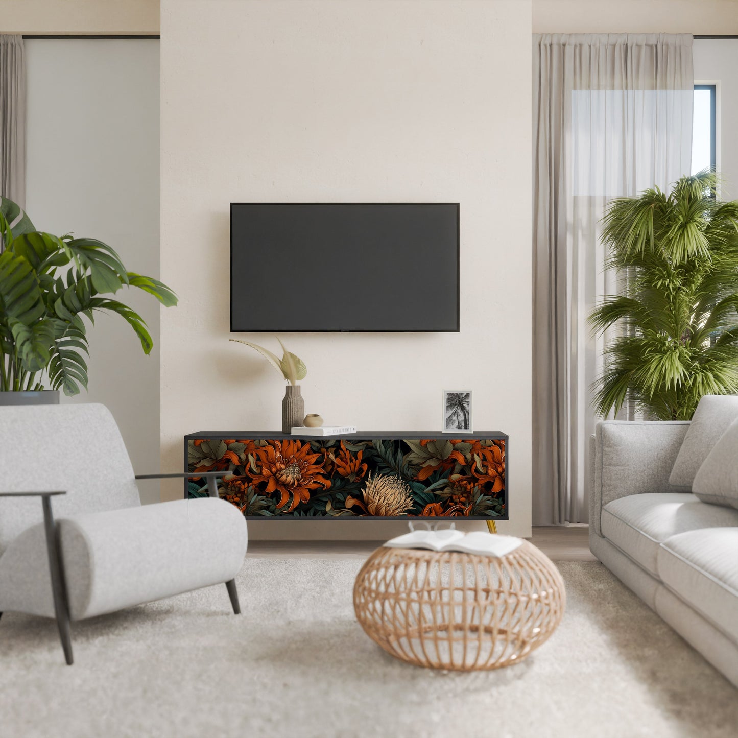 Mobile TV a 3 ante DAWN BLOOM in finitura nera