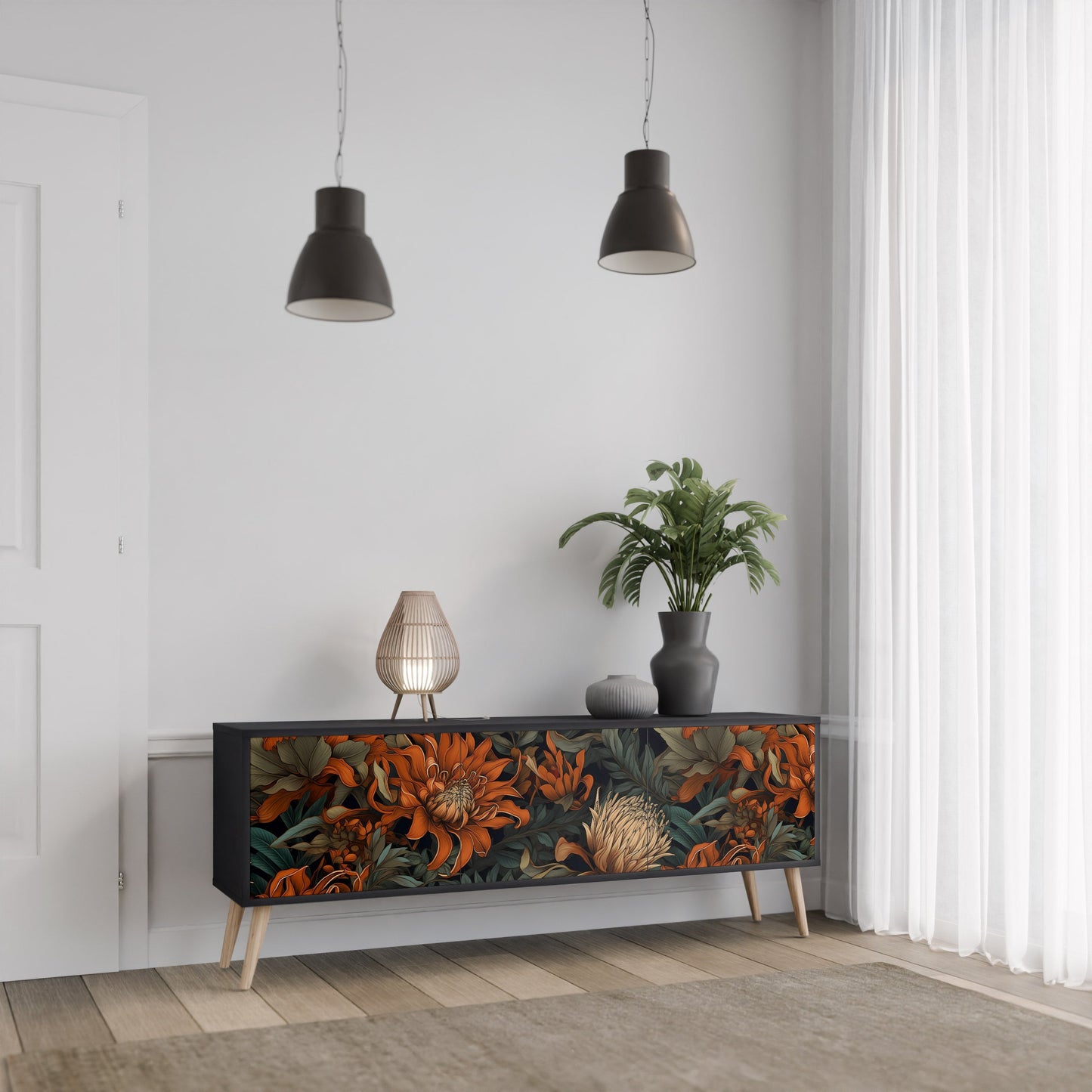 Mobile TV a 3 ante DAWN BLOOM in finitura nera