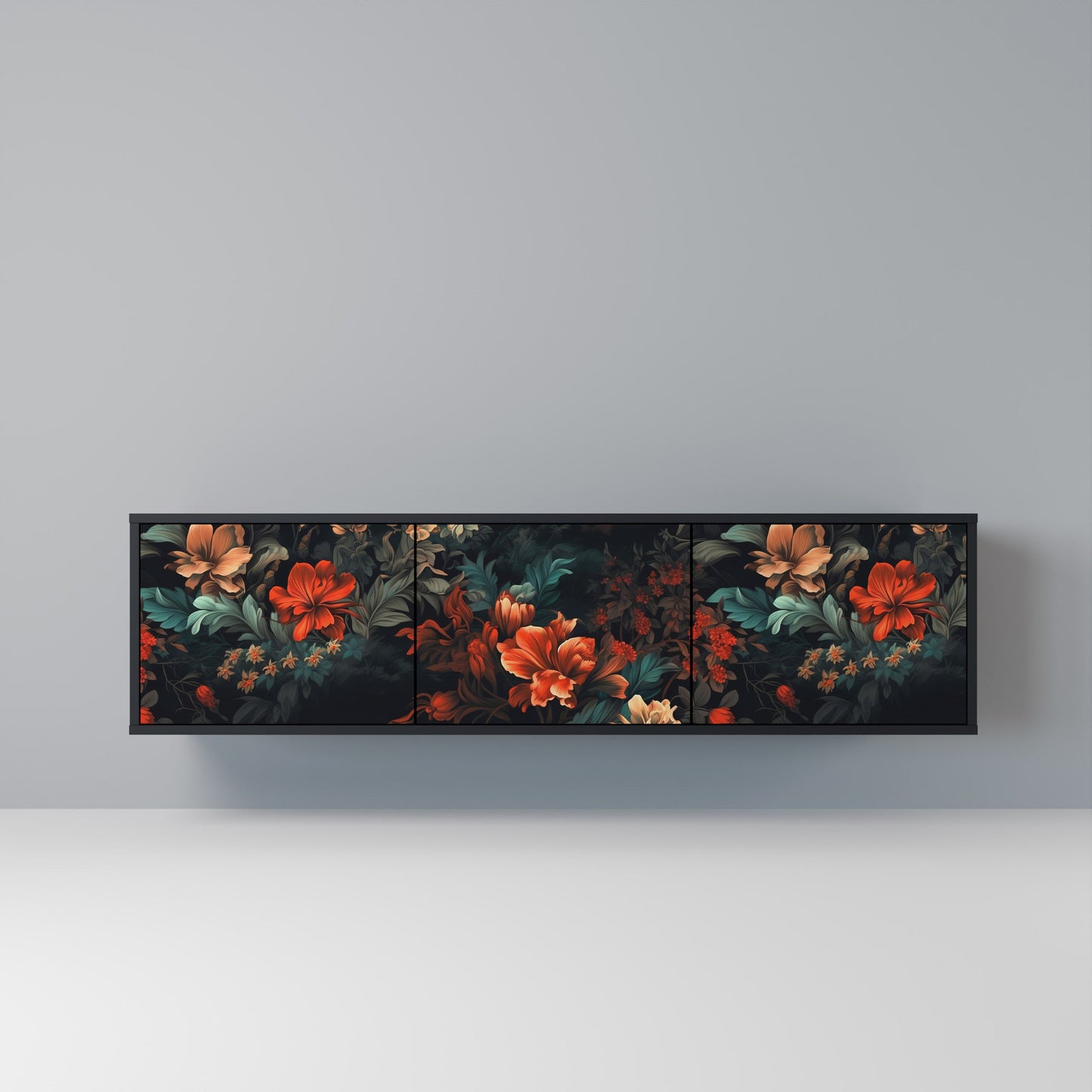 Mobile TV IMAGINARY BLOSSOM a 3 ante con finitura nera