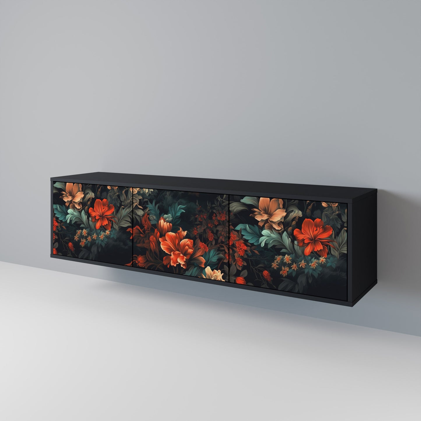 Mobile TV IMAGINARY BLOSSOM a 3 ante con finitura nera