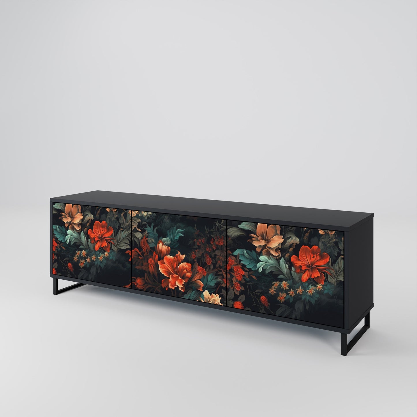 Mobile TV IMAGINARY BLOSSOM a 3 ante con finitura nera
