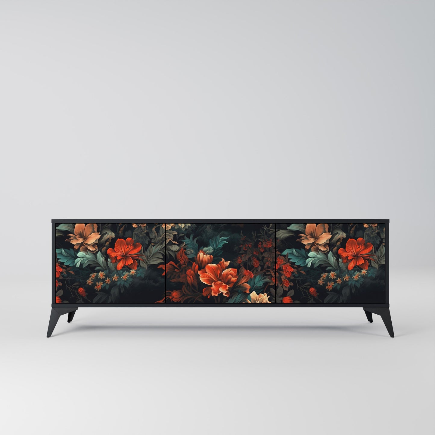Mobile TV IMAGINARY BLOSSOM a 3 ante con finitura nera