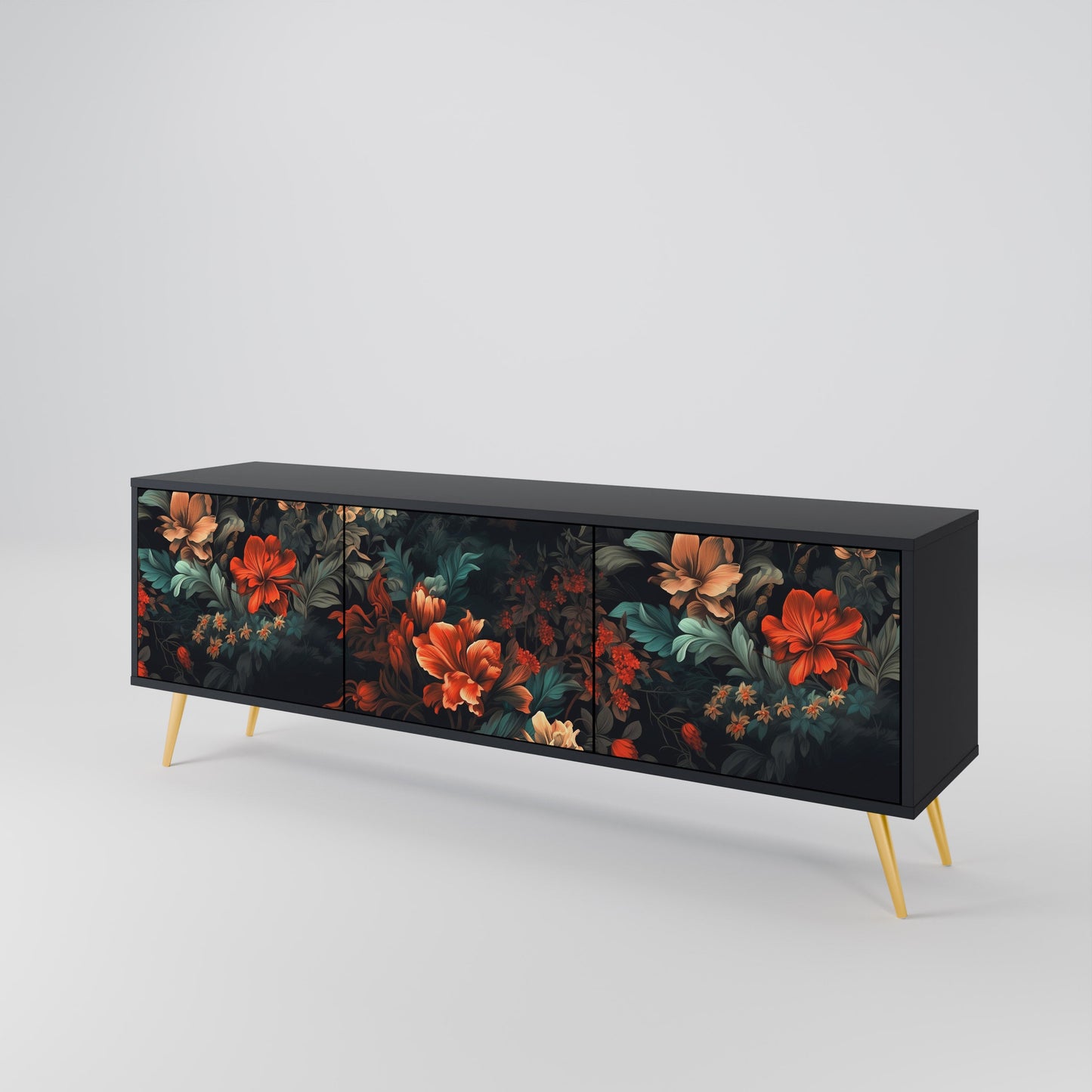 Mobile TV IMAGINARY BLOSSOM a 3 ante con finitura nera