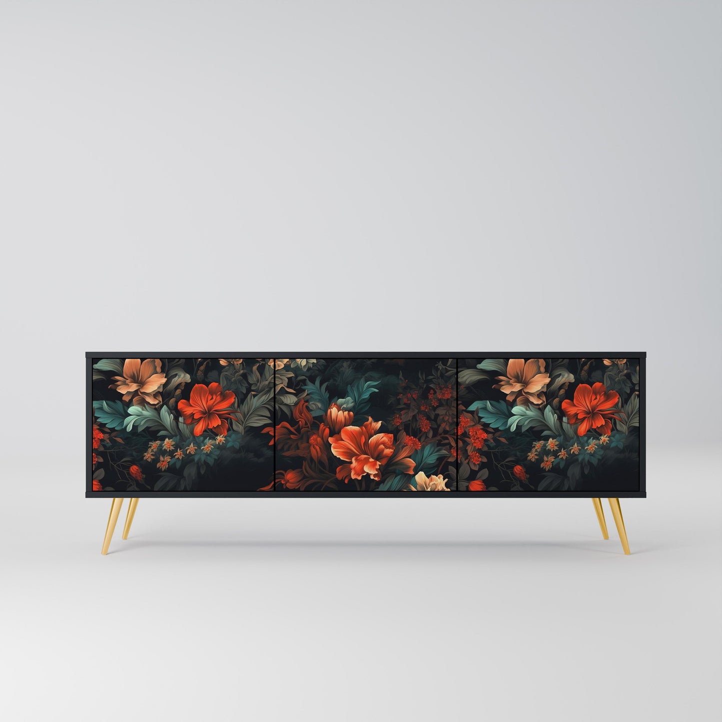 Mobile TV IMAGINARY BLOSSOM a 3 ante con finitura nera