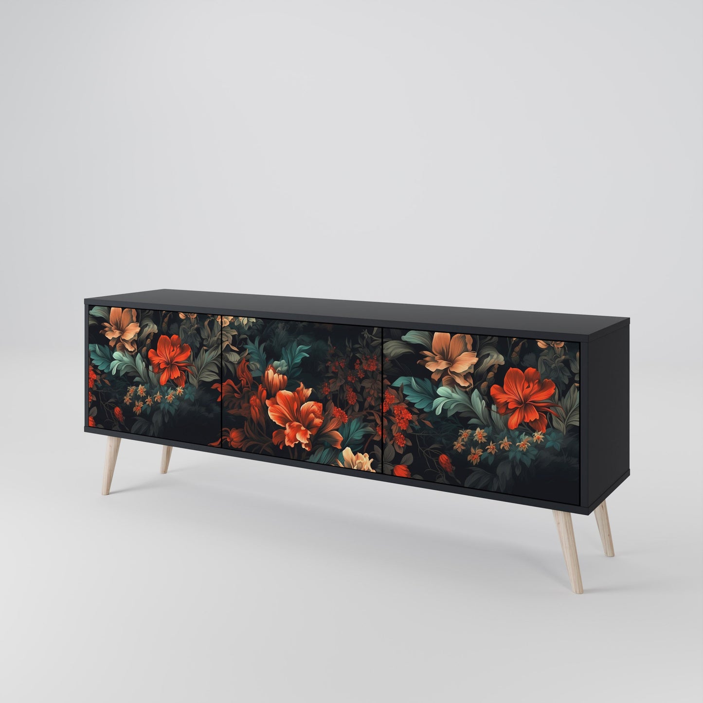Mobile TV IMAGINARY BLOSSOM a 3 ante con finitura nera