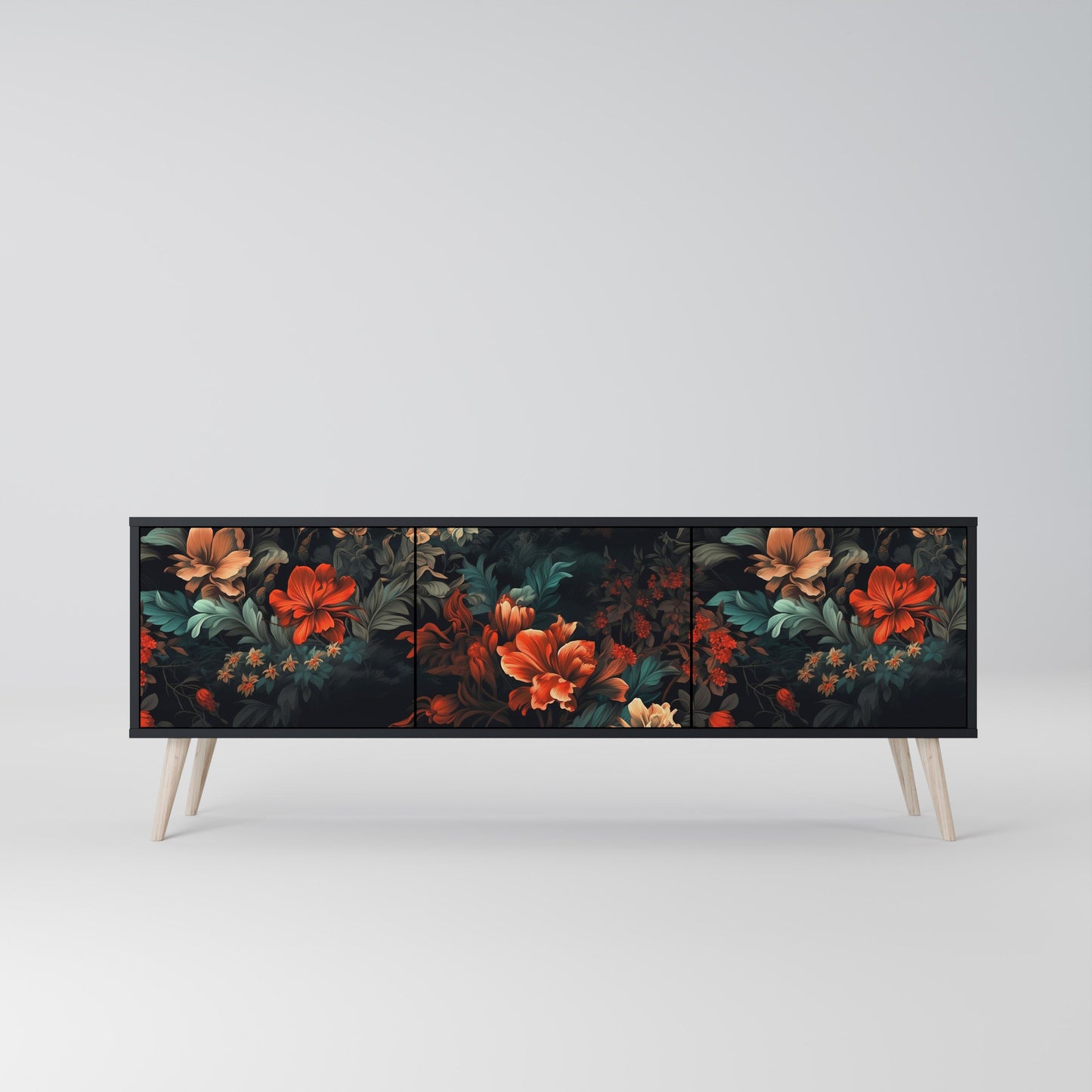 Mobile TV IMAGINARY BLOSSOM a 3 ante con finitura nera