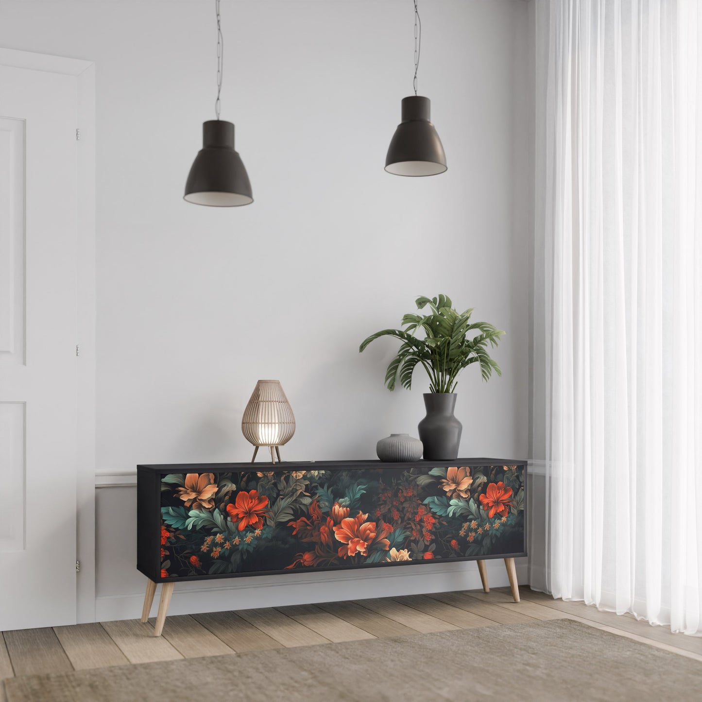 Mobile TV IMAGINARY BLOSSOM a 3 ante con finitura nera