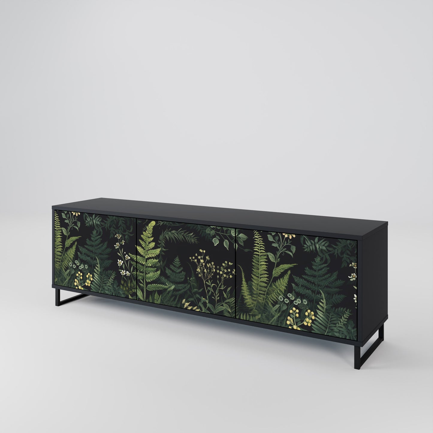 Mobile TV a 3 ante FERN FLOWERS in finitura nera