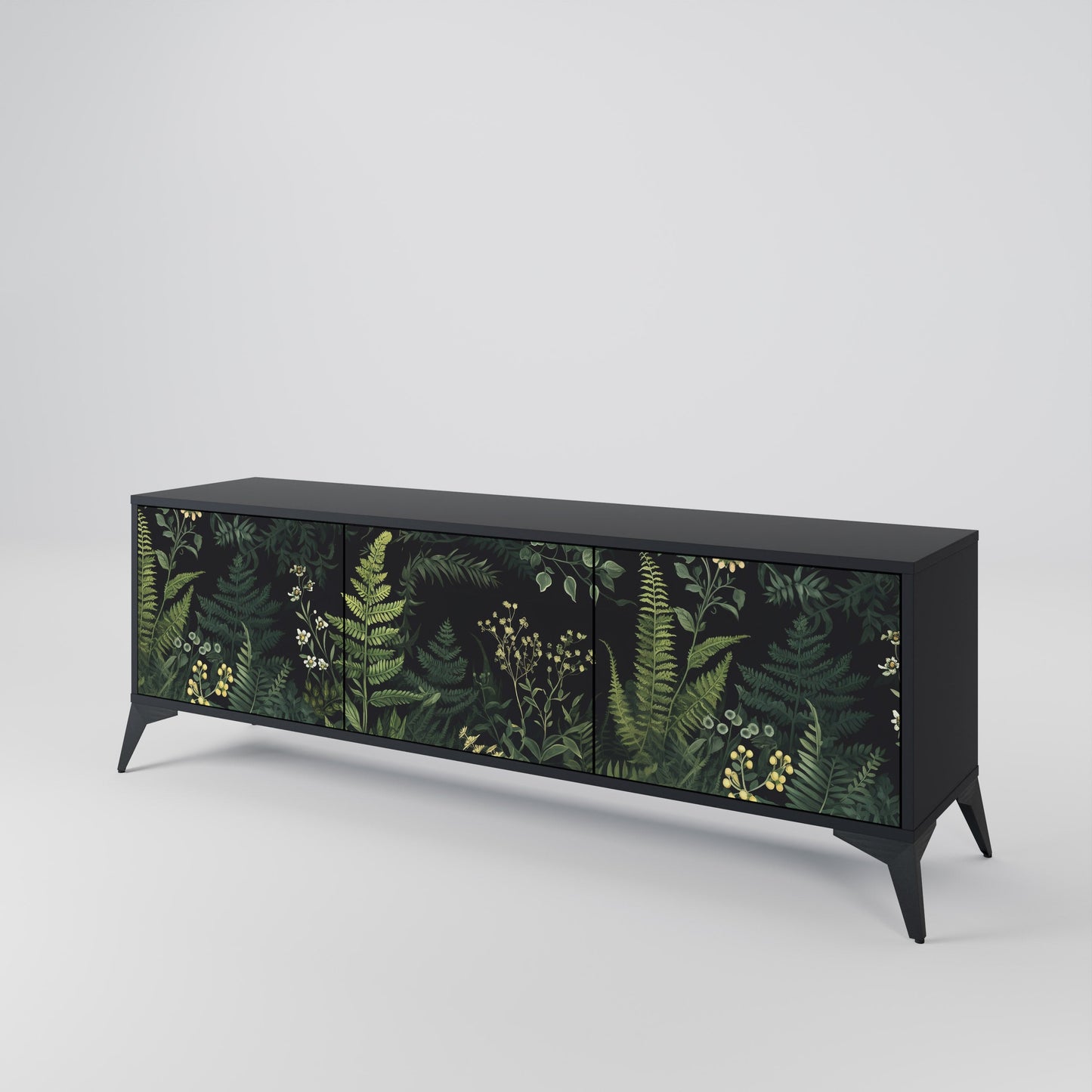 Mobile TV a 3 ante FERN FLOWERS in finitura nera