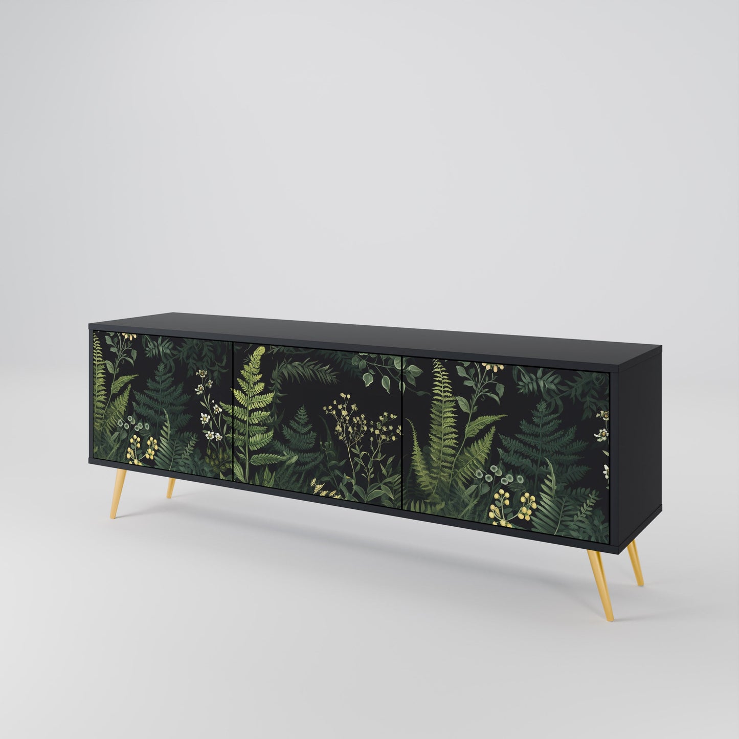 Mobile TV a 3 ante FERN FLOWERS in finitura nera
