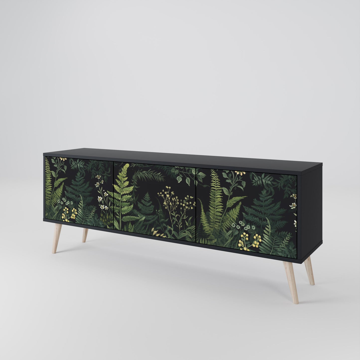 Mobile TV a 3 ante FERN FLOWERS in finitura nera