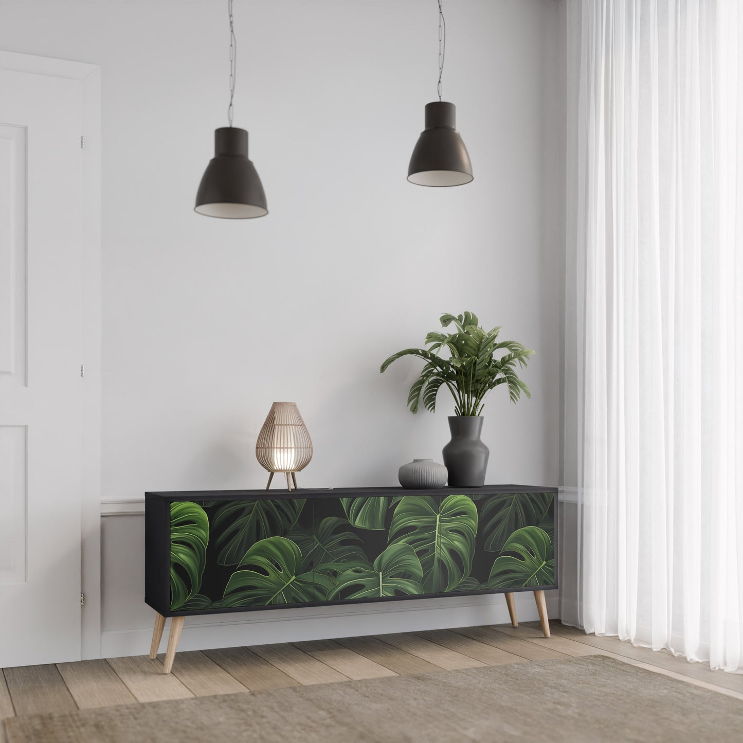 Mobile TV INFINITE MONSTERA a 3 ante con finitura nera