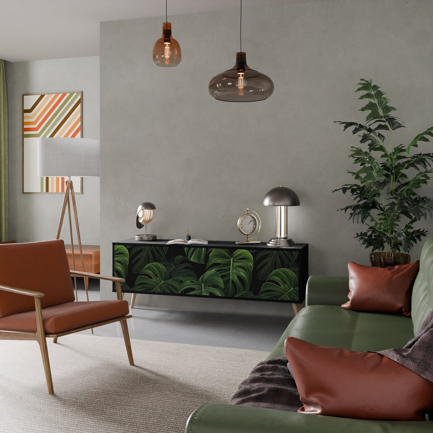 Mobile TV INFINITE MONSTERA a 3 ante con finitura nera