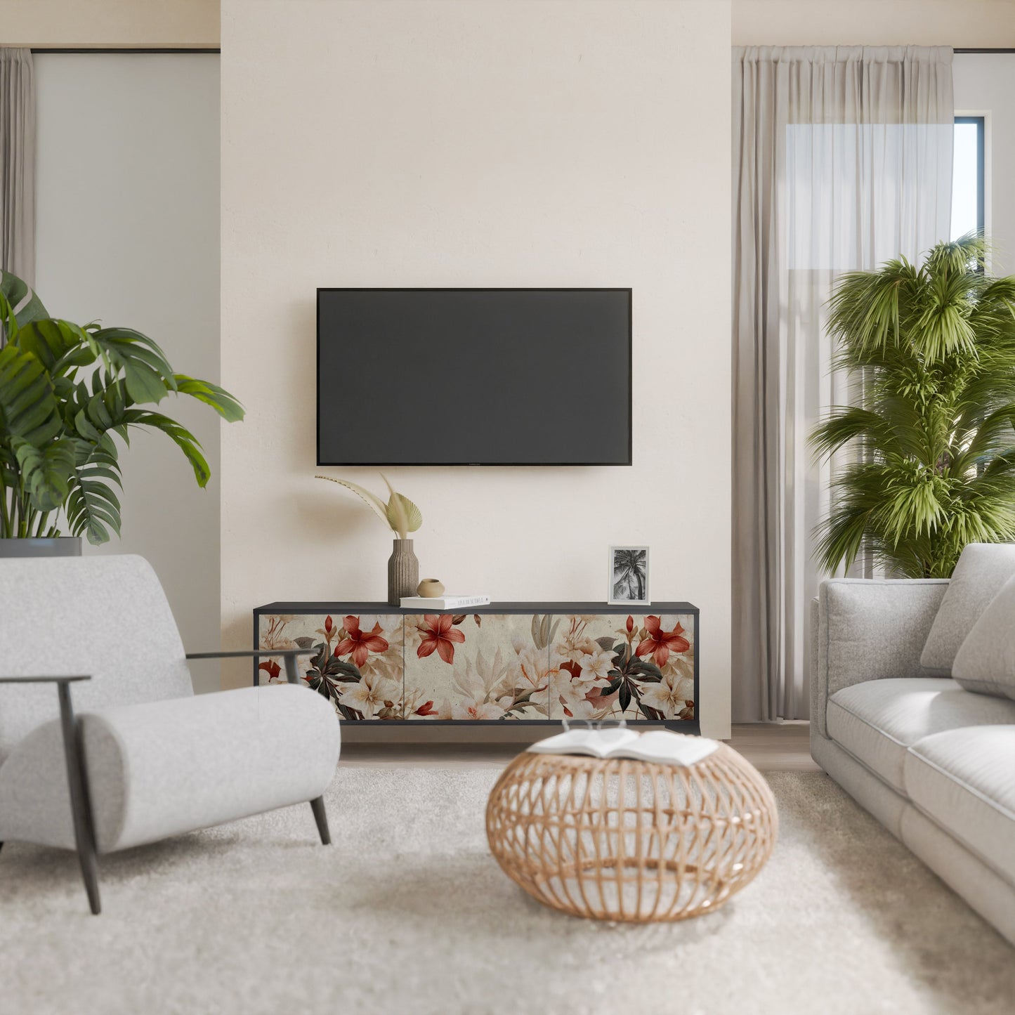 Mobile TV PETAL HARMONY a 3 ante con finitura nera