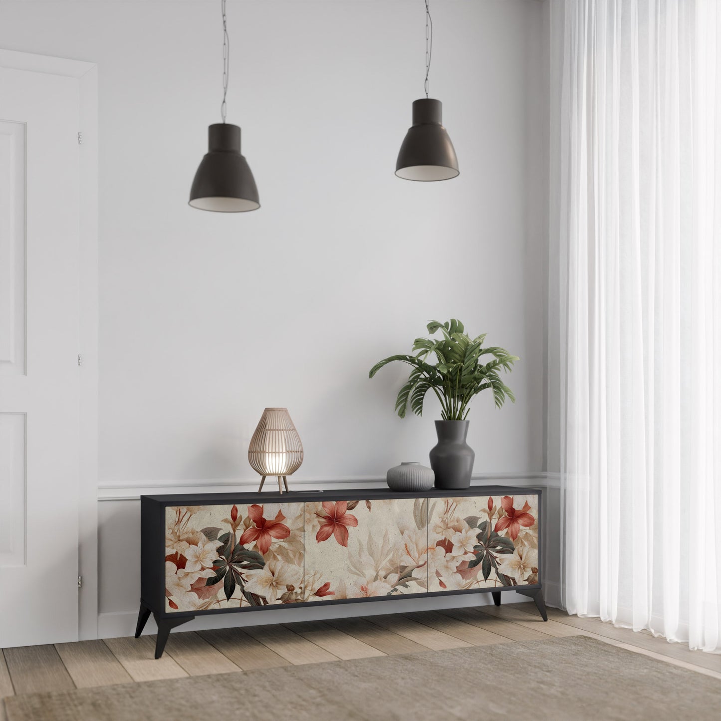Mobile TV PETAL HARMONY a 3 ante con finitura nera