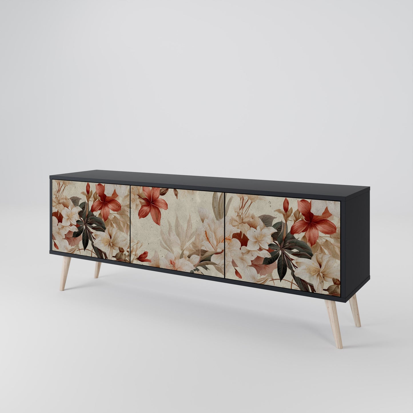 Mobile TV PETAL HARMONY a 3 ante con finitura nera