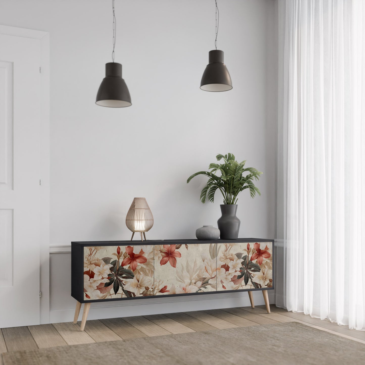 Mobile TV PETAL HARMONY a 3 ante con finitura nera