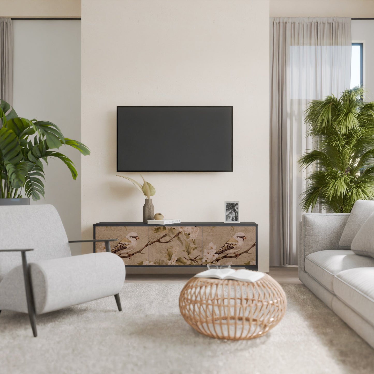 Mobile TV PETAL DISTINGUISH a 3 ante con finitura nera