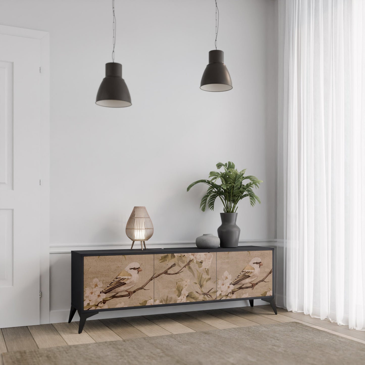 Mobile TV PETAL DISTINGUISH a 3 ante con finitura nera
