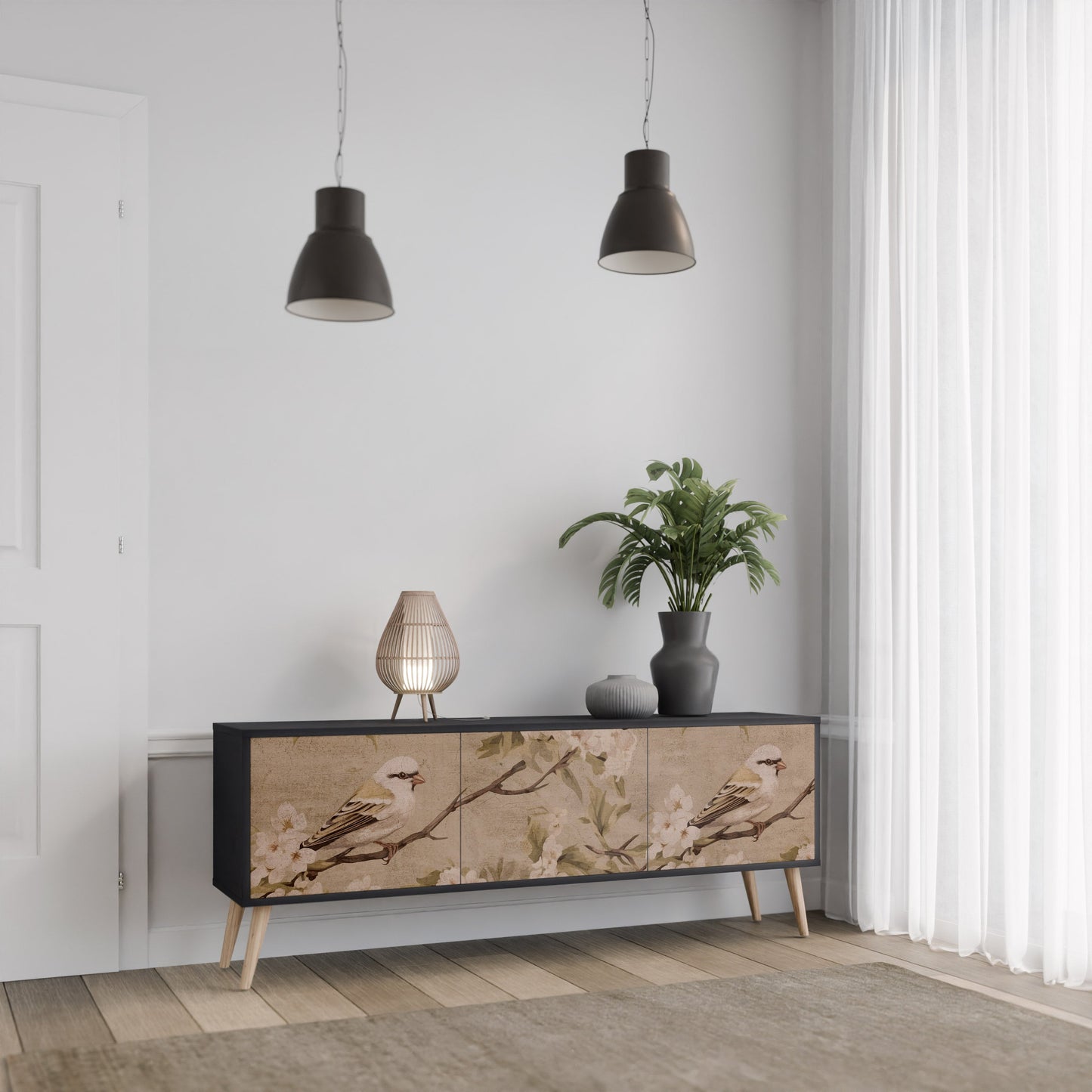 Mobile TV PETAL DISTINGUISH a 3 ante con finitura nera