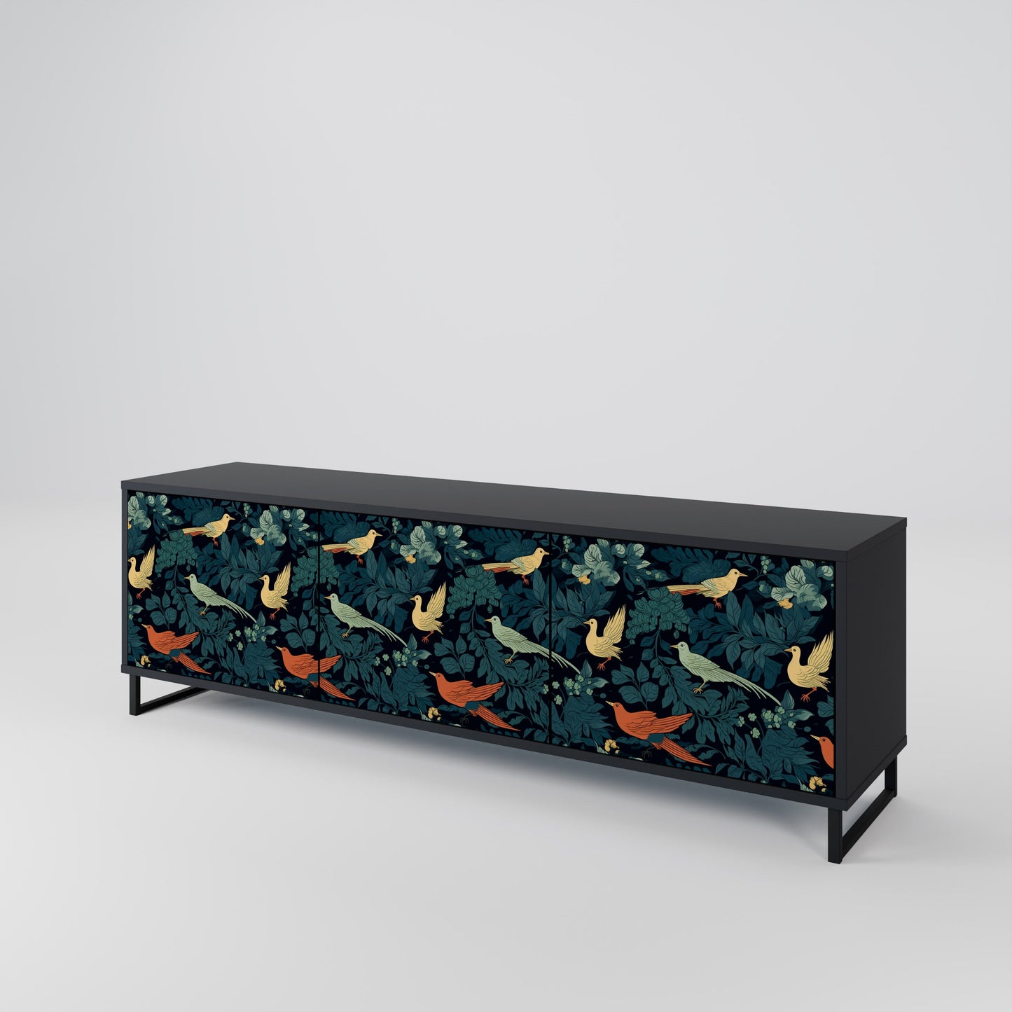 Mobile TV FOWL ORNAMENT a 3 ante con finitura nera